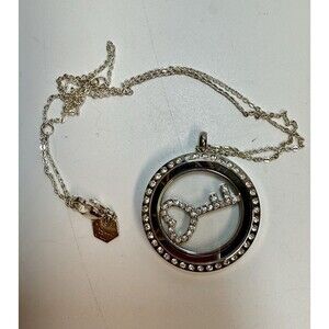 Origami Owl Crystal Rhinestone Key Charm Locket With Dainty Chain Necklace